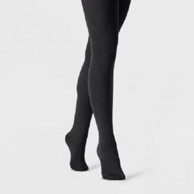 A New Day Women's Diamond Textured Fleece Lined Tights - S/M - Black